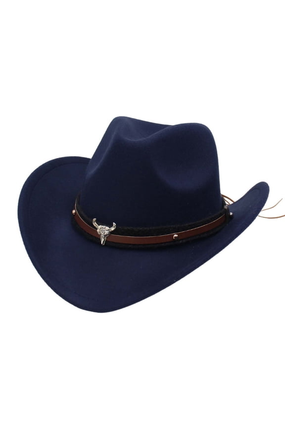 HNMKIU Western Cowboy Style Hat - Jazz Bowler with Cow Head Decoration Ethnic Design for Distinctive Fashion,Navy