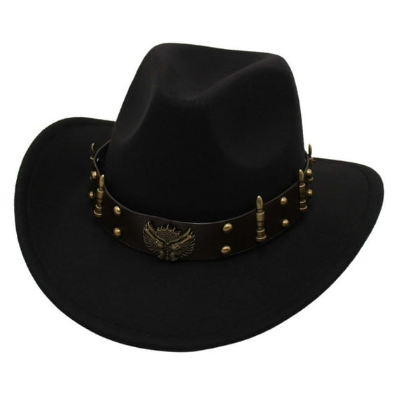 HNMKIU Western Cowboy Style Jazz Bowler Hat with Unique Decoration for Ethnic Style and Fashion Cowboy Hat 03_Black,One Size