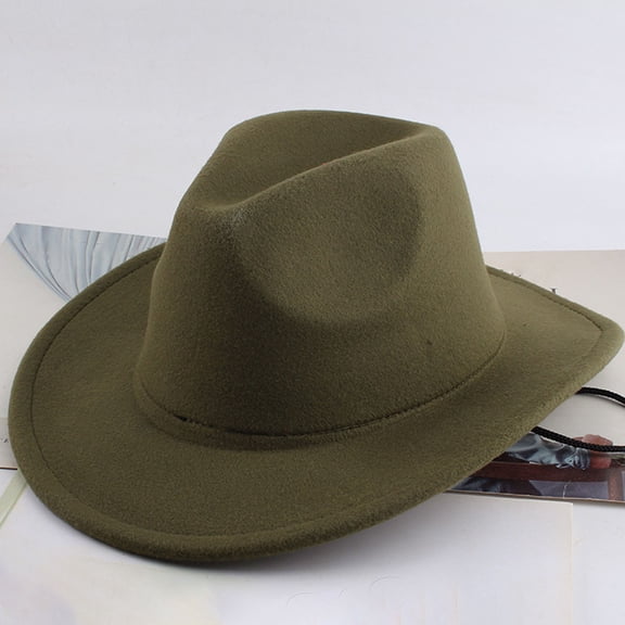 HNMKIU Western Wool Cowboy Hat Mid Brim Design for Outdoor Casual Wear and Performance Green,One Size