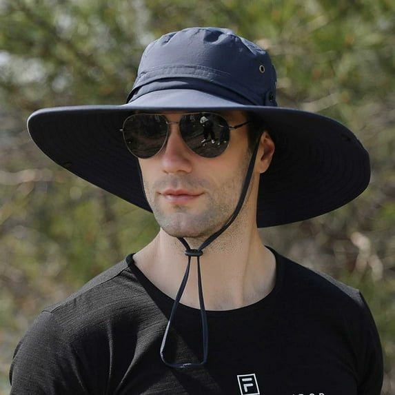 HNMKIU Wide Brim Outdoor Sun Hat for Fishing Mountaineering and Casual Daily Use Breathable Fisherman Cap with Full Face Coverage Navy,One Size