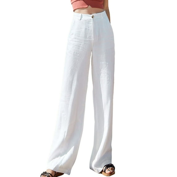 HNMKIU Wide Leg Pants Casual High Waisted Button Up Straight Leg for a Draping and Elegant Trousers for Women White,XL