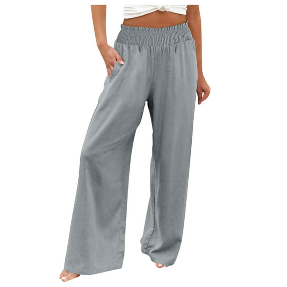 HNMKIU Wide Leg Pants Casual High Waisted Palazzo Style Baggy Beach Length with Pocket for Comfort Trousers for Women Grey_002,XXL