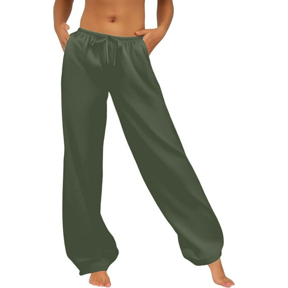 HNMKIU Wide Leg Pants Casual Low Rise Sweatpants With Drawstring Elastic Waistband And Side Pockets for Comfortable Wear Green,S