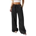 thumbnail image 1 of HNMKIU Wide Leg Pants for Women 2026 Summer Casual Solid Color with Textured Knot Waist and Slant Pockets for Everyday Comfort Womens Trousers Black,M, 1 of 5