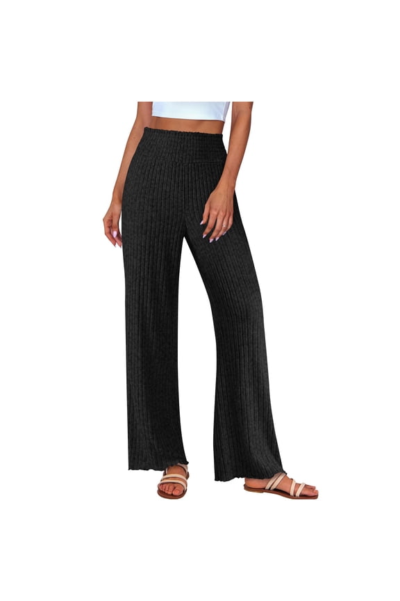 Wide Leg Pants Women‘S Straight Leg Loose Fitting Sweatparts Comfortable Loungewear Rib Knit Yoga Sports Black,L