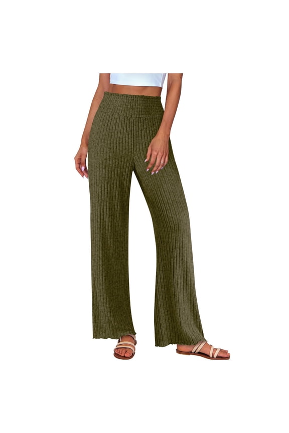 Wide Leg Pants Women‘S Straight Leg Loose Fitting Sweatparts Comfortable Loungewear Rib Knit Yoga Sports Green,S