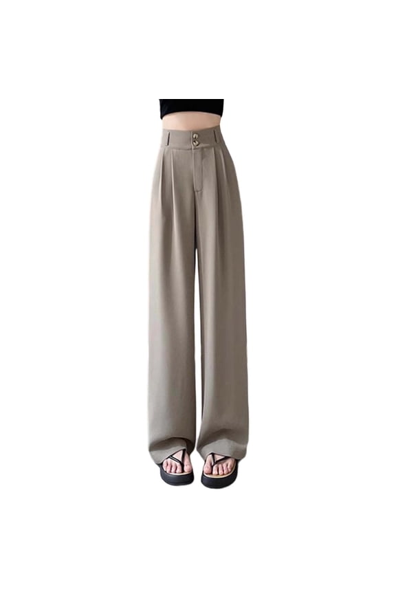 Wide Leg Pants for Women Plus Size High Waist Straight Leg Cool Narrow Wide Leg Draping Suit Style Trousers for Women Coffee,S