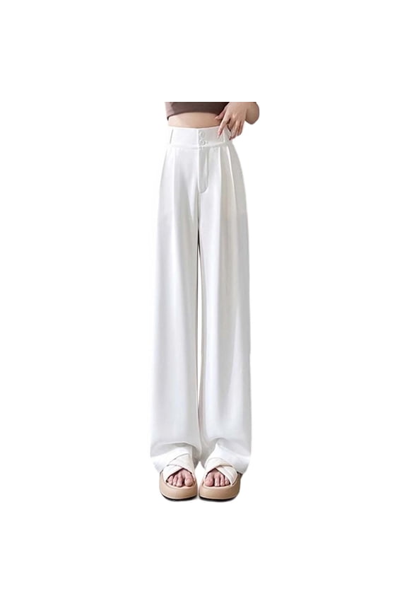 Wide Leg Pants for Women Plus Size High Waist Straight Leg Cool Narrow Wide Leg Draping Suit Style Trousers for Women White,S