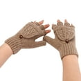 thumbnail image 1 of HNMKIU Winter Fashion Knit Flip Mittens with Button Convertible Half Finger Gloves for Warmth and Style Khaki,One Size, 1 of 3