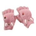 thumbnail image 1 of HNMKIU Winter Half Finger Flip Gloves for Students Children Autumn Thickened Warm Mittens Pink,7-18 Years, 1 of 3