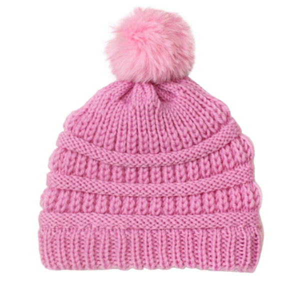 HNMKIU Winter Hats Toddler Baby Boys Girls Knitted Cap with Pompom Elastics Turban Winter Warm Hat Cute Design for Cold Weather Pink,One Size