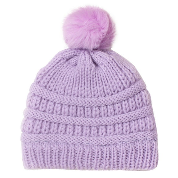 HNMKIU Winter Hats Toddler Baby Boys Girls Knitted Cap with Pompom Elastics Turban Winter Warm Hat Cute Design for Cold Weather Purple,One Size