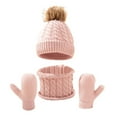 thumbnail image 1 of HNMKIU Winter Hats Winter Kids Hat Scarf Glove Set Knit Lined Neck Warmer and Mittens for Toddler Boys and Girls Solid Color Design 01_C,One Size, 1 of 5
