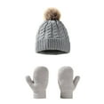 thumbnail image 1 of HNMKIU Winter Knit Lined Hat Scarf and Mittens Set for Kids and Toddlers Boys Girls Cold Weather Neck Warmer Accessories Grey,One Size, 1 of 3