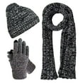 thumbnail image 1 of HNMKIU Winter Knit Scarf Hat and Gloves Set for Women Men Cozy Slouchy Cap Screen Mittens Scarves Combo Black,One Size, 1 of 4