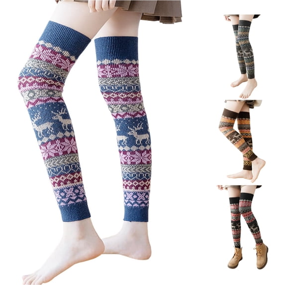 HNMKIU Winter Knitted Bohemian Boot Ankle Socks For Ladies Cozy Thermal Leg Warmers Fashionable Layering Sleeves Blue - One Size