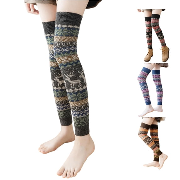 HNMKIU Winter Knitted Bohemian Boot Ankle Socks For Ladies Cozy Thermal Leg Warmers Fashionable Layering Sleeves Grey - One Size