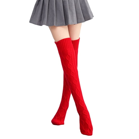 HNMKIU Winter Knitted Over The Knee Socks Extra Thick Warm Fold Down Long Sock for Yoga Dance Casual Wear and Daily Cozy Outfits Cozy Socks for Yoga and Dance Red,One Size