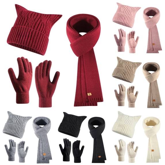 HNMKIU Winter Knitted Scarf And Warm Lined Thermal Earflap Hat With Soft Textured Red - One Size