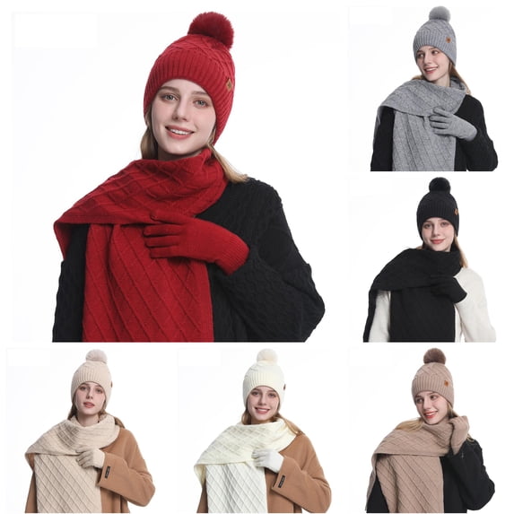 HNMKIU Winter Knitted Scarf Hat Set Thermal Lined Outdoor Riding Ear Cold Weather Cozy Windproof Unisex Red - One Size