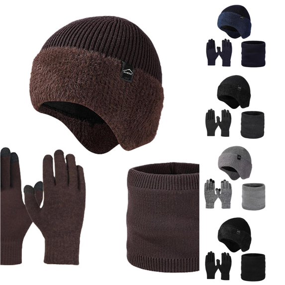 HNMKIU Winter Knitted Scarf Hat Thermal Set For Cold Weather Outdoor Activities Daily Use Warm Cozy Knitwear Coffee - One Size