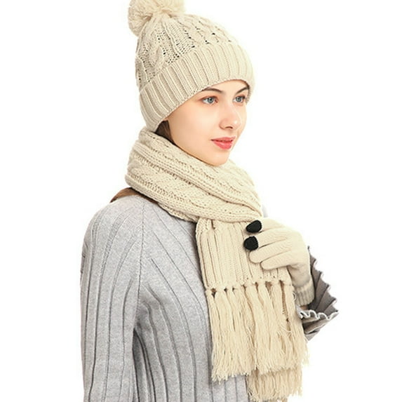 HNMKIU Winter Knitted Scarf Set with Warm Soft Touchscreen Gloves for Cold Seasons,One Size