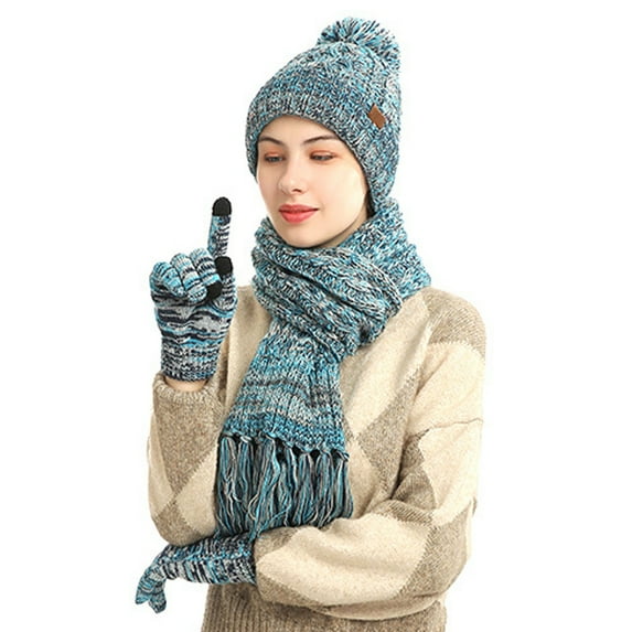 HNMKIU Winter Knitted Scarf Set with Warm Soft Touchscreen Gloves for Cold Seasons,One Size