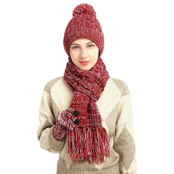 HNMKIU Winter Knitted Scarf Set with Warm Soft Touchscreen Gloves for Cold Seasons,One Size