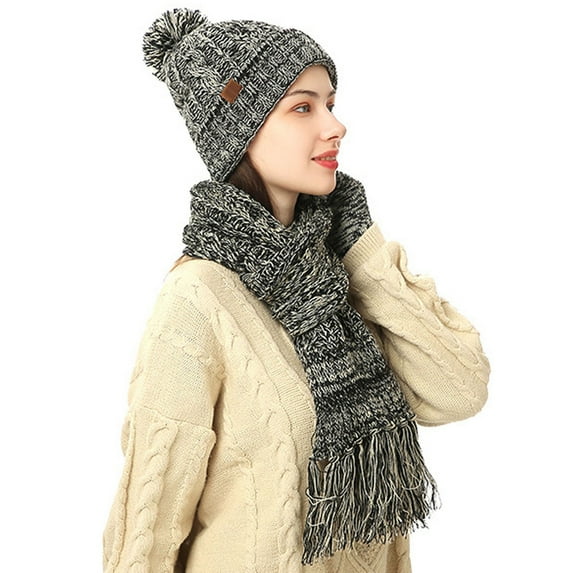 HNMKIU Winter Knitted Scarf Set with Warm Soft Touchscreen Gloves for Cold Seasons,One Size
