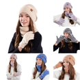 thumbnail image 1 of HNMKIU Winter Knitted Scarf Thermal Soft Lined Set Hat For Cold Weather Beige - One Size, 1 of 4