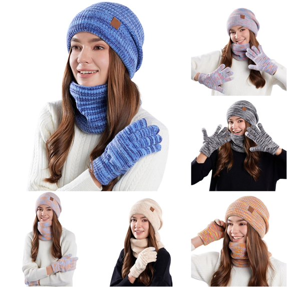 HNMKIU Winter Knitted Scarf Thermal Soft Lined Set Hat For Cold Weather Blue - One Size