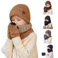 thumbnail image 1 of HNMKIU Winter Knitted Woolen Children Hat Scarf Three Piece Set with Ear for Big Kids 4-10 Years Warm Outdoor Accessory Khaki - One Size, 1 of 6