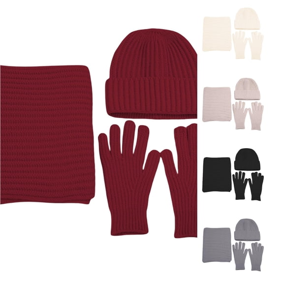 HNMKIU Winter Scarf Hat Knitted Neck Warmer Mittens Set For Extreme Cold Weather Outdoor Casual Three-Piece Red - One Size