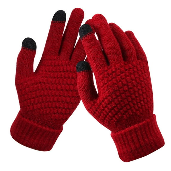 HNMKIU Women's Fashion Knit Winter Touchscreen Gloves Elastic Thermal Cold Weather Mittens For Outdoor Activities Watermelon Red,One Size