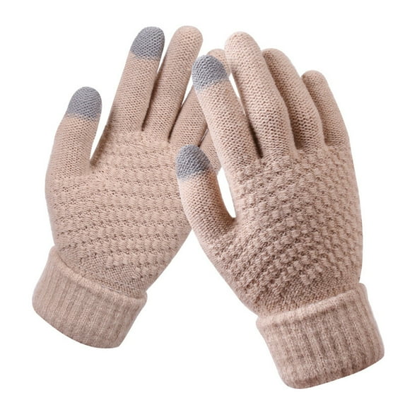 HNMKIU Women's Fashion Knit Winter Touchscreen Gloves Elastic Thermal Cold Weather Mittens For Outdoor Activities Beige,One Size