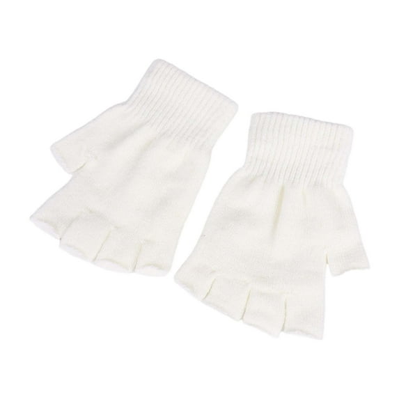 HNMKIU Thermal Knitted Half Finger Hand Mittens For Kids And Adults Winter Warm Fingerless Gloves For Cold Weather Indoor Outdoor Use White,One Size