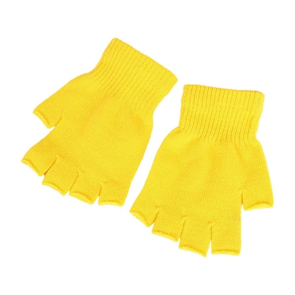 HNMKIU Thermal Knitted Half Finger Hand Mittens For Kids And Adults Winter Warm Fingerless Gloves For Cold Weather Indoor Outdoor Use Yellow,One Size