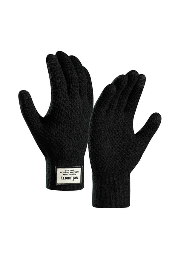 Winter Thermal Screen Gloves for Women and Men with Elastic Knitted Touchscreen Texting Design Black,One Size