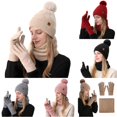 thumbnail image 1 of HNMKIU Winter Warm Knitted Scarf Hat Set Thermal Lined Outdoor Riding Ear Cold Weather Beige - One Size, 1 of 5