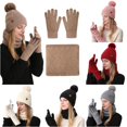 thumbnail image 1 of HNMKIU Winter Warm Knitted Scarf Hat Set Thermal Lined Outdoor Riding Ear Cold Weather Khaki - One Size, 1 of 5
