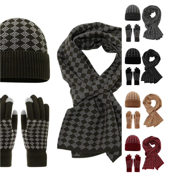 HNMKIU Winter Warm Lined Knitted Scarf Hat Set For Adults Cold Weather Outdoor Activities Green - One Size