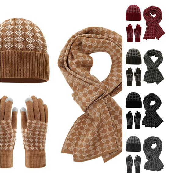 HNMKIU Winter Warm Lined Knitted Scarf Hat Set For Adults Cold Weather Outdoor Activities Khaki - One Size