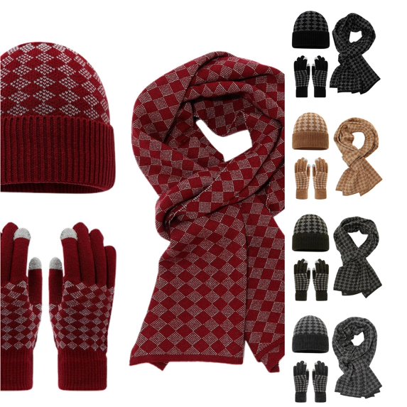 HNMKIU Winter Warm Lined Knitted Scarf Hat Set For Adults Cold Weather Outdoor Activities Red - One Size