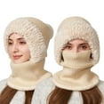 thumbnail image 1 of HNMKIU Winter Thermal Lined Scarf and Hat Set for Women Cold Weather Outdoor Activities Knitted Face Beige,One Size, 1 of 5