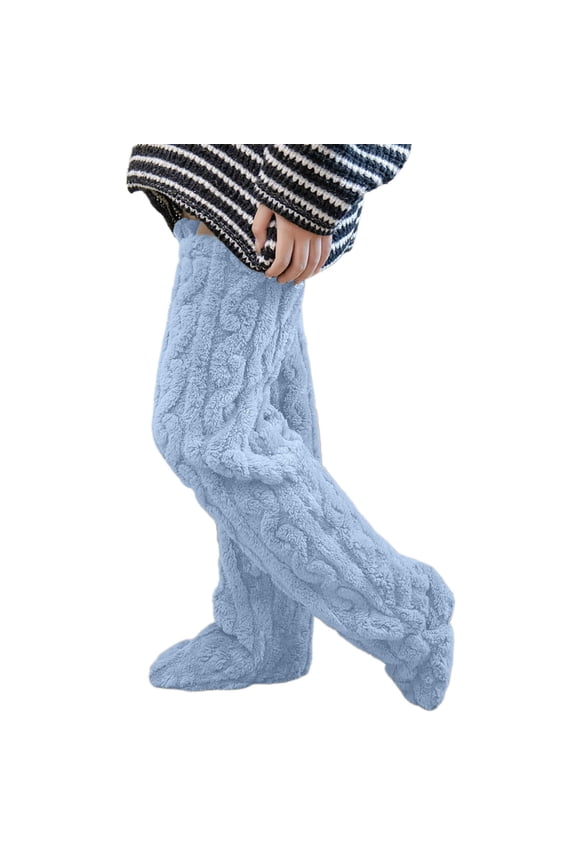 Winter Warm Socking Leg Cover Home Knee Socks Thick Pants Leg Warmers Fashion Soft Stretch Socking Cozy Socks for Winter Indoor Wear 02_Blue,One Size