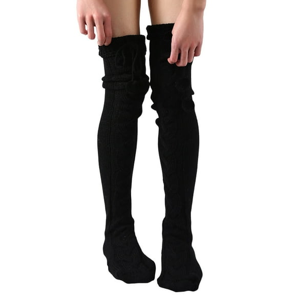 HNMKIU Winter Warm Socking Leg Cover Home Knee Socks Thick Pants Leg Warmers Fashion Soft Stretch Socking Cozy Socks for Stackable Style 01_Black,One Size