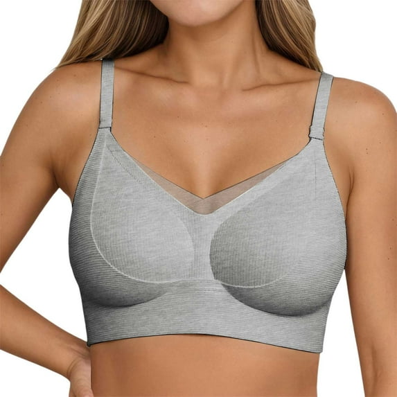 HNMKIU Wireless Bras Seamless Fixed Cup Lift Push Up Design Lined for Warmth Gather and Full Coverage Comfort Bras for Women Grey,L