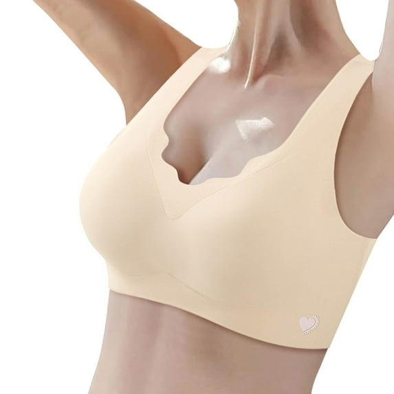HNMKIU Wireless Bras for Women Plus Size Soft Support Seamless Integrated Fixed Cup Thin Push Up Bras for Women 01_Beige,XXXL