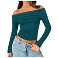 thumbnail image 1 of HNMKIU Women 2025 Fashion Clothes Long Sleeve Shirts Off Shoulder Tops Going Out Crop Slim Fitted Fall Outfits Green,S, 1 of 4