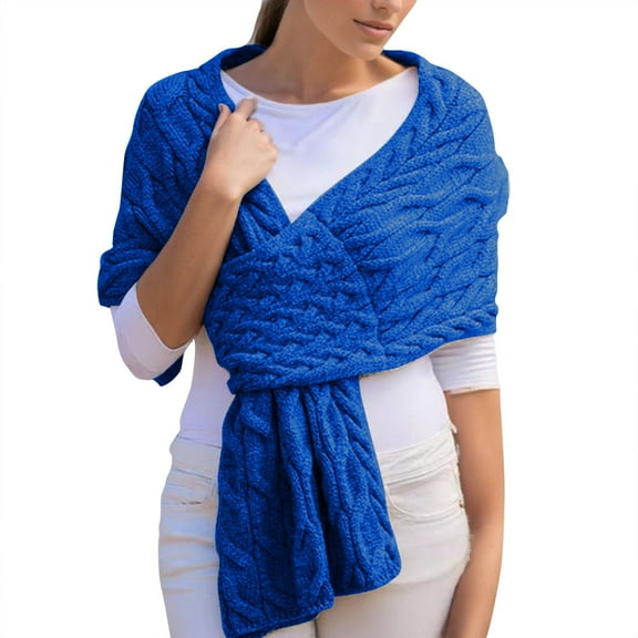 HNMKIU Women Autumn Winter Shawl and Scarf - Knitted Woven Multicolor Solid Color Long Wrap for Casual Fashion Blue,One Size